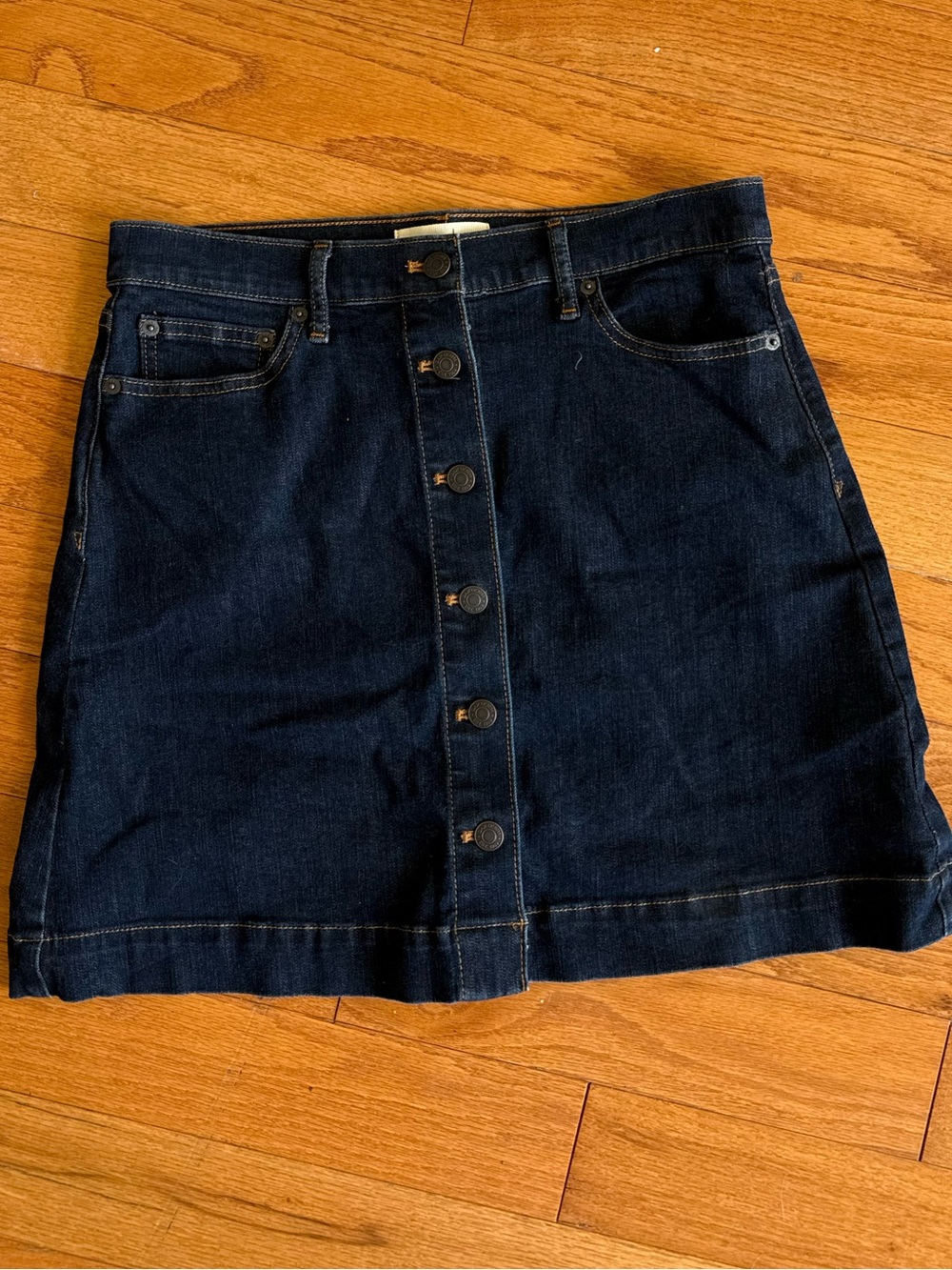 GAP Button-Front Denim Stretch Mini Skirt, Dark Wash Size 8
